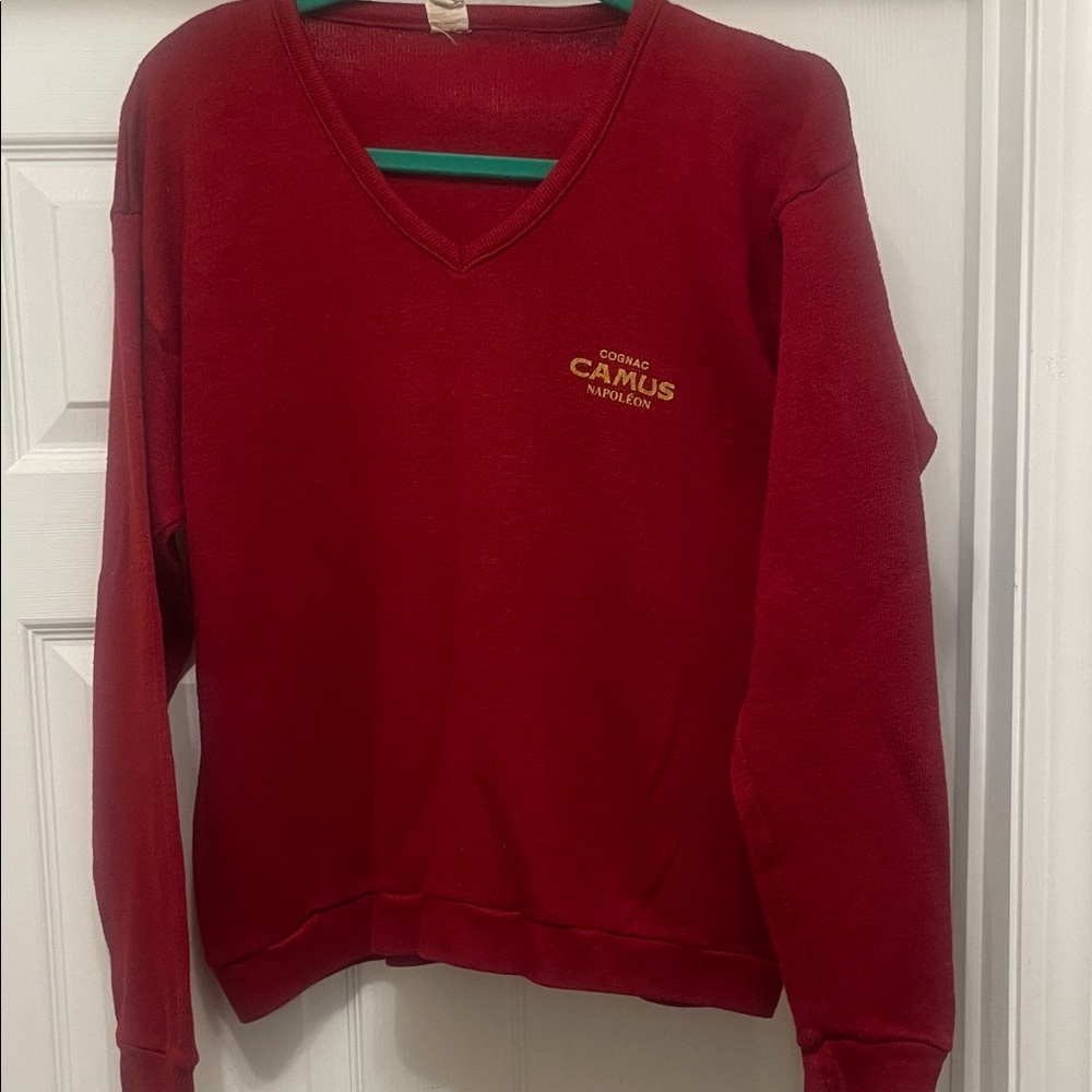 Vintage 80s Camus Napoleon cognac Red V-Neck Sweater